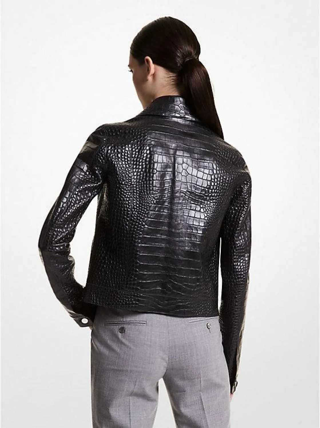 Bella Crocodile Embossed Leather Zip-Up Jacket