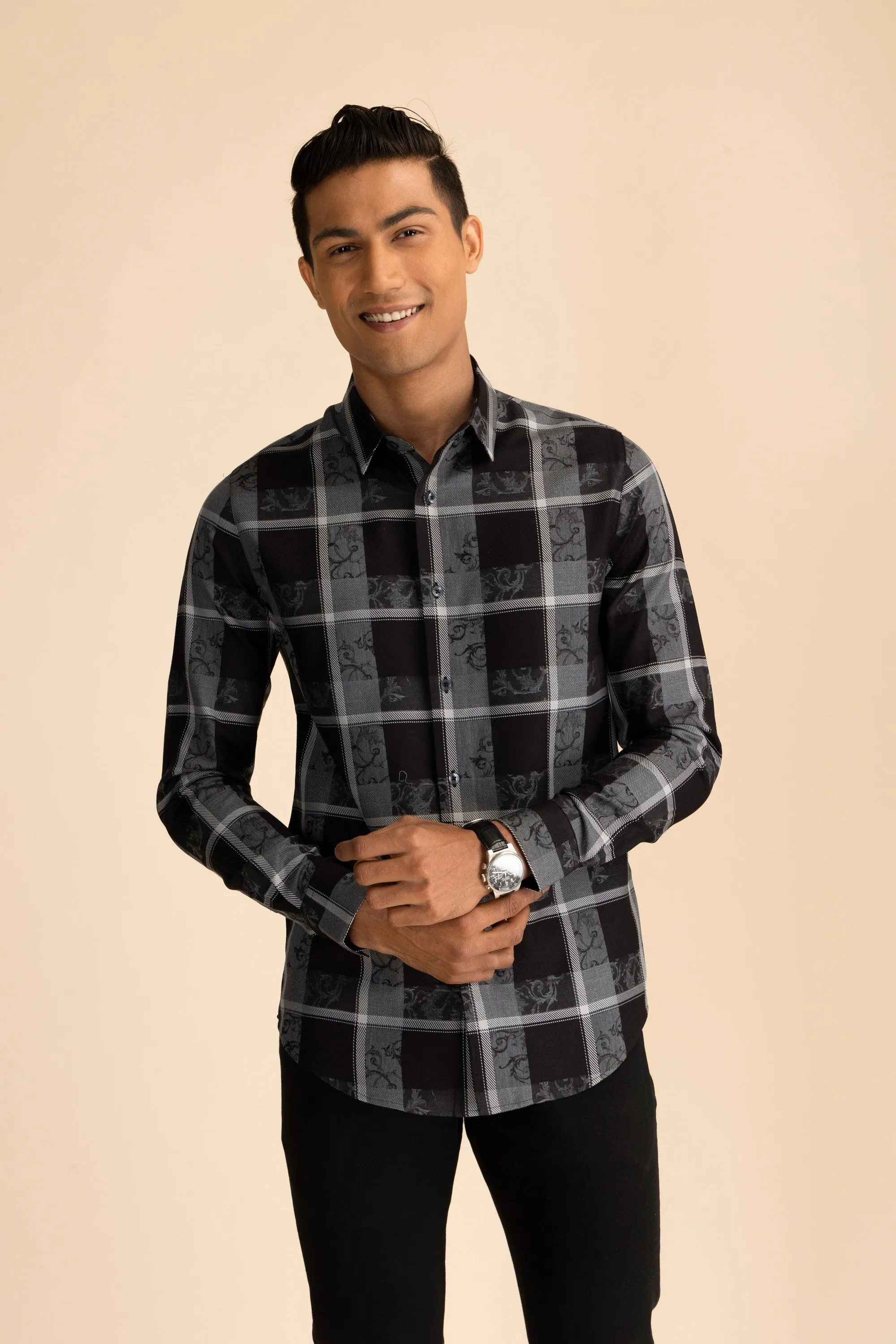 Black Damask Check Shirt