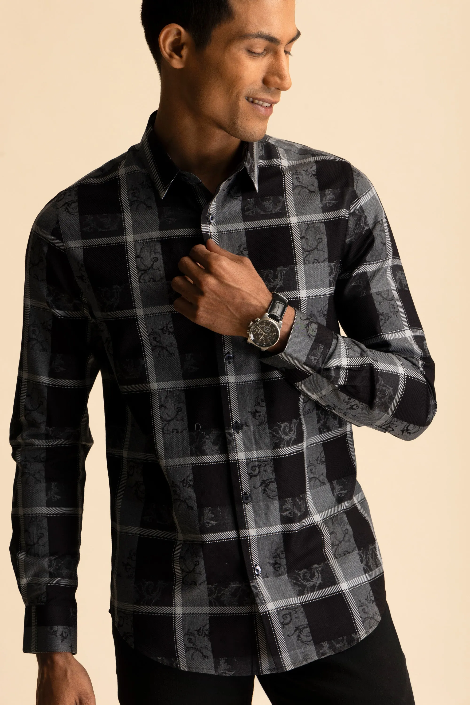 Black Damask Check Shirt