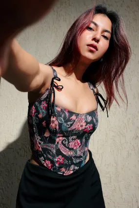 Black Floral Corset Top