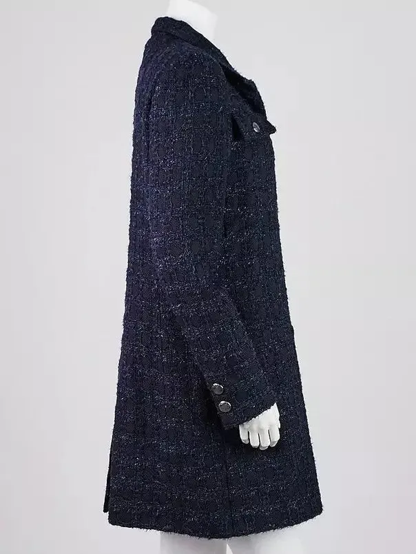 Blue and Navy Tweed Acrylic Coat