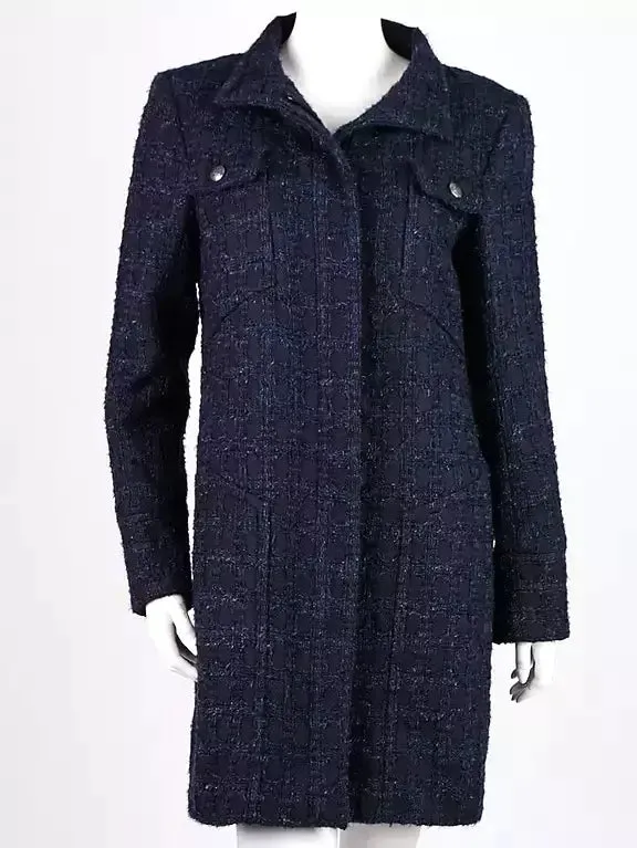 Blue and Navy Tweed Acrylic Coat