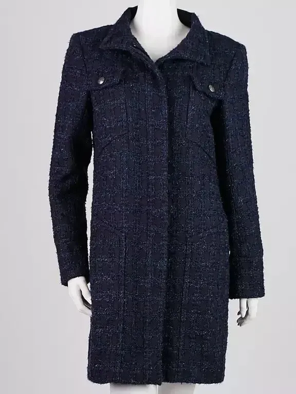 Blue and Navy Tweed Acrylic Coat