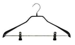 BodyForm Series -  Steel Coated Hanger with Shoulder Support & Adjustable Clips, Model 42LK, Black