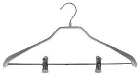 BodyForm Series -  Steel Coated Hanger with Shoulder Support & Adjustable Clips, Model 42LK, Silver