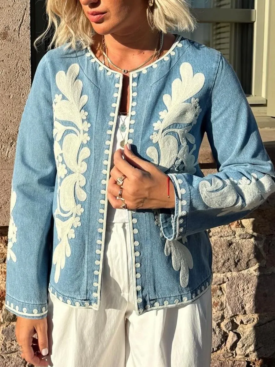 Chic Blue Patched Jacket