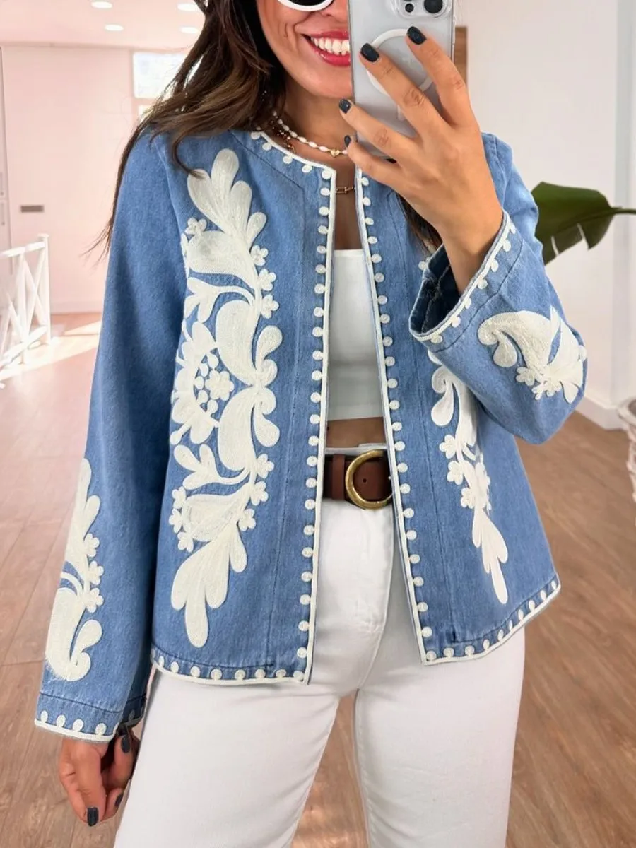 Chic Blue Patched Jacket