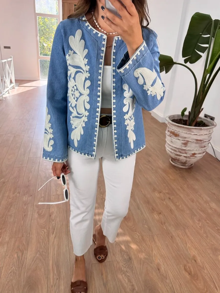 Chic Blue Patched Jacket