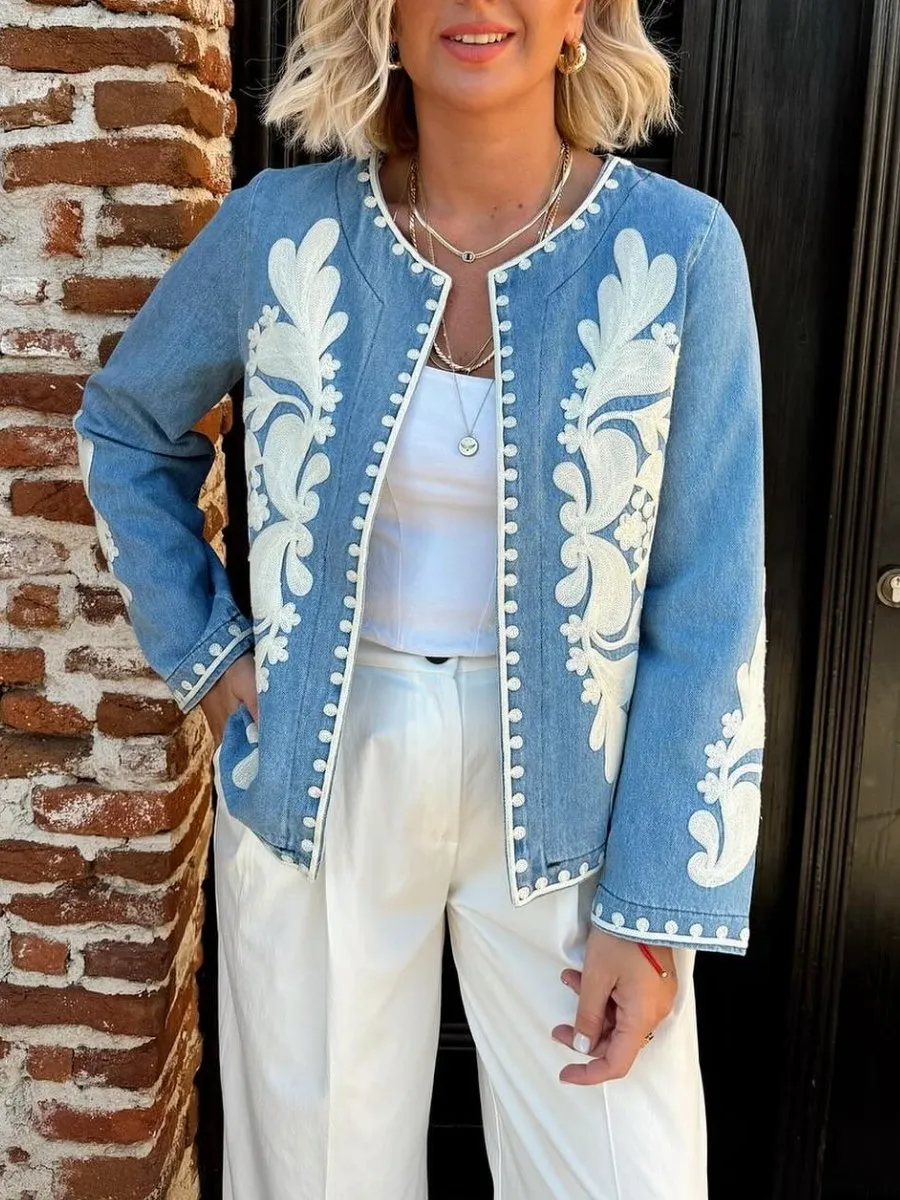 Chic Blue Patched Jacket