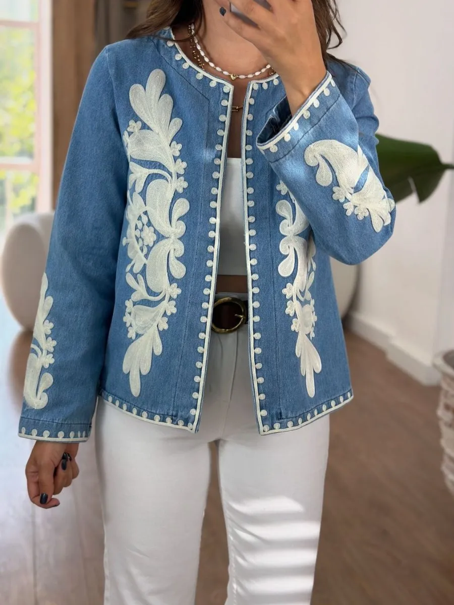 Chic Blue Patched Jacket