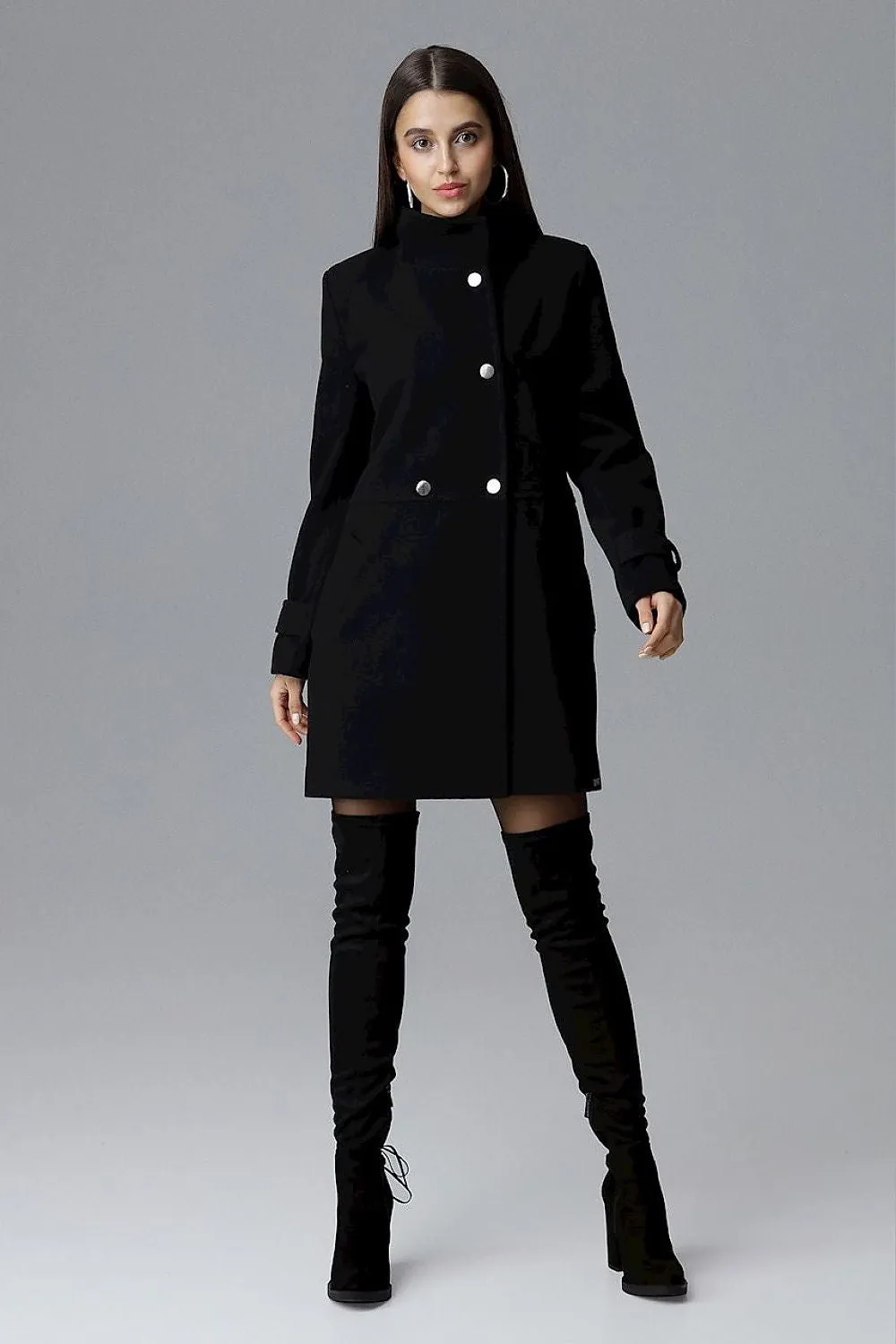 Chic Double-Breasted Stand-Up Collar Coat with Stylish Snap Details