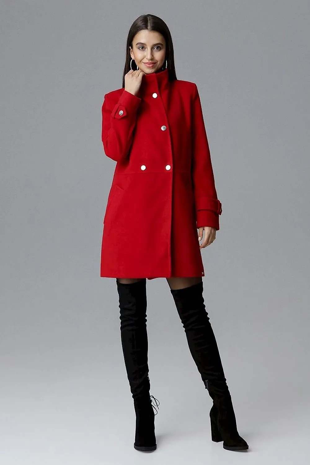 Chic Double-Breasted Stand-Up Collar Coat with Stylish Snap Details