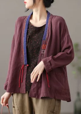 Chic Mulberry Embroideried Patchwork Loose Coat Spring