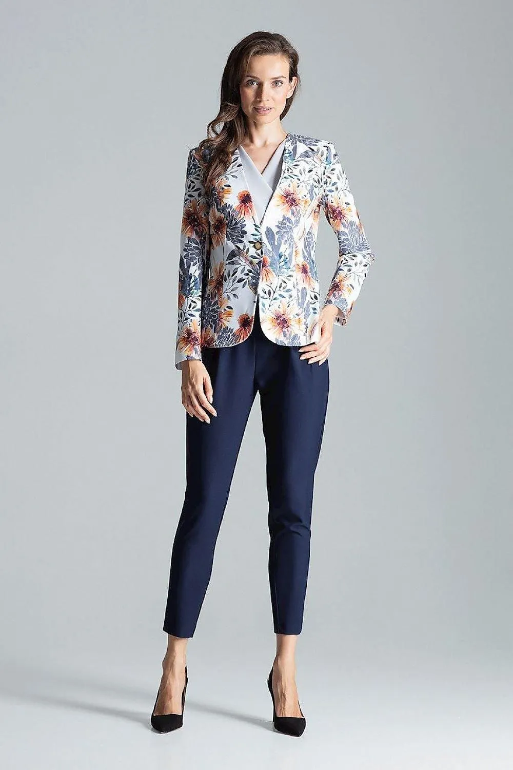 Chic Tailored Patterned Blazer with Waist Definition