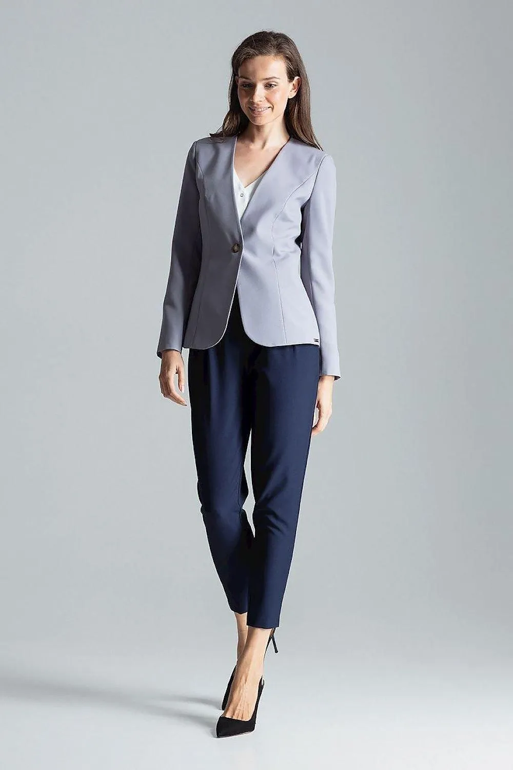 Chic Tailored Patterned Blazer with Waist Definition