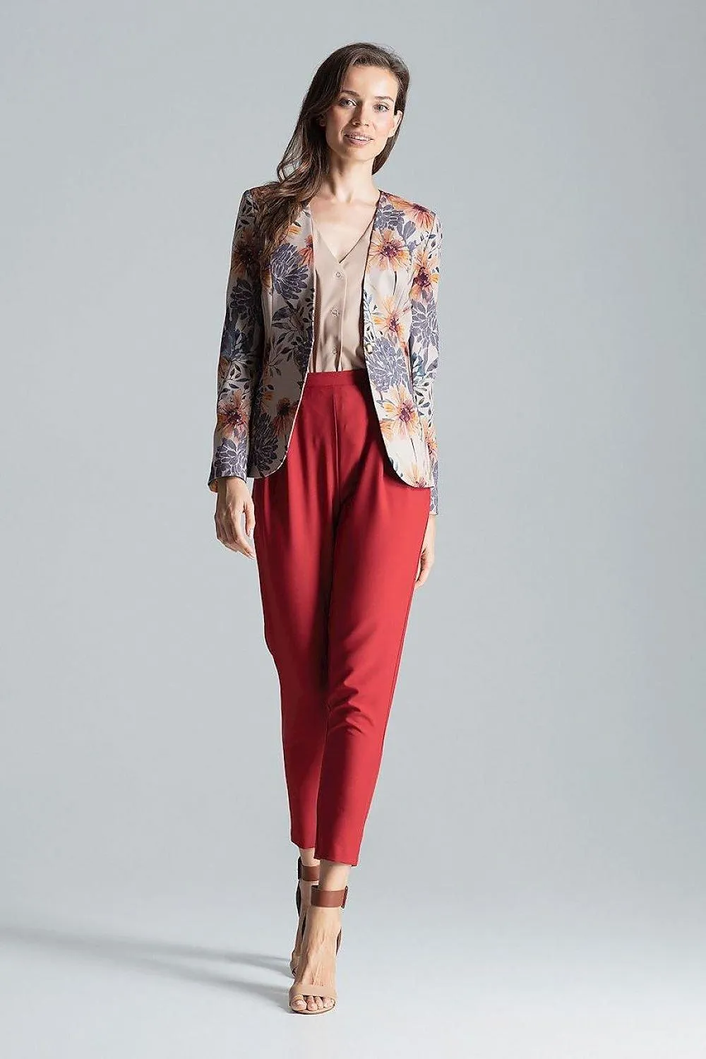 Chic Tailored Patterned Blazer with Waist Definition