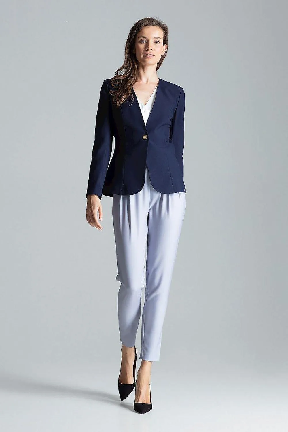 Chic Tailored Patterned Blazer with Waist Definition