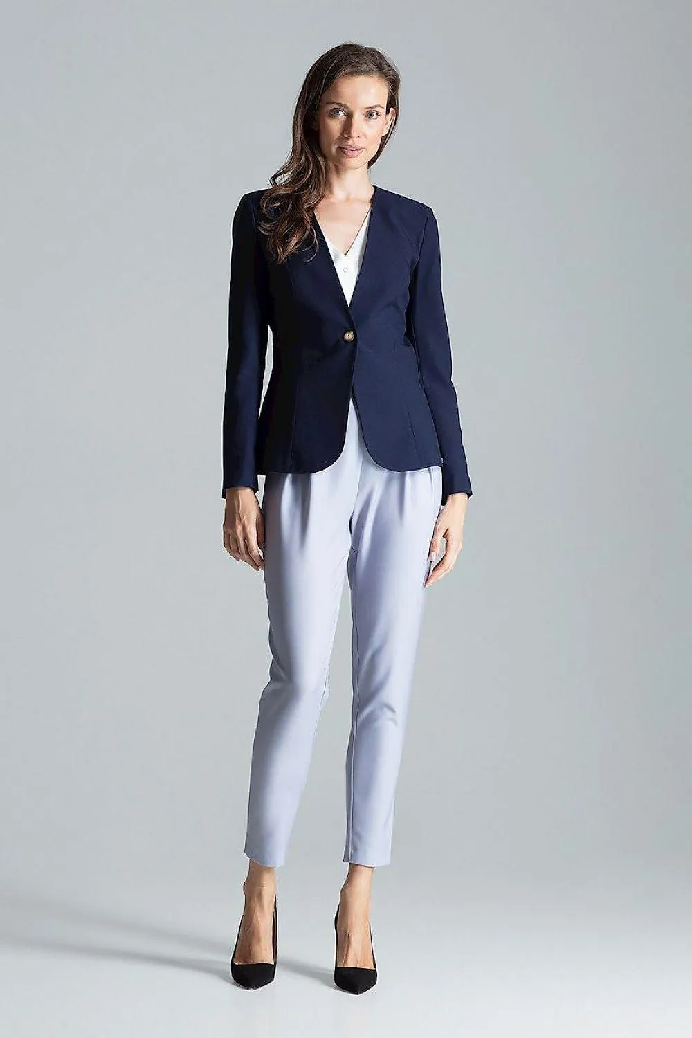 Chic Tailored Patterned Blazer with Waist Definition