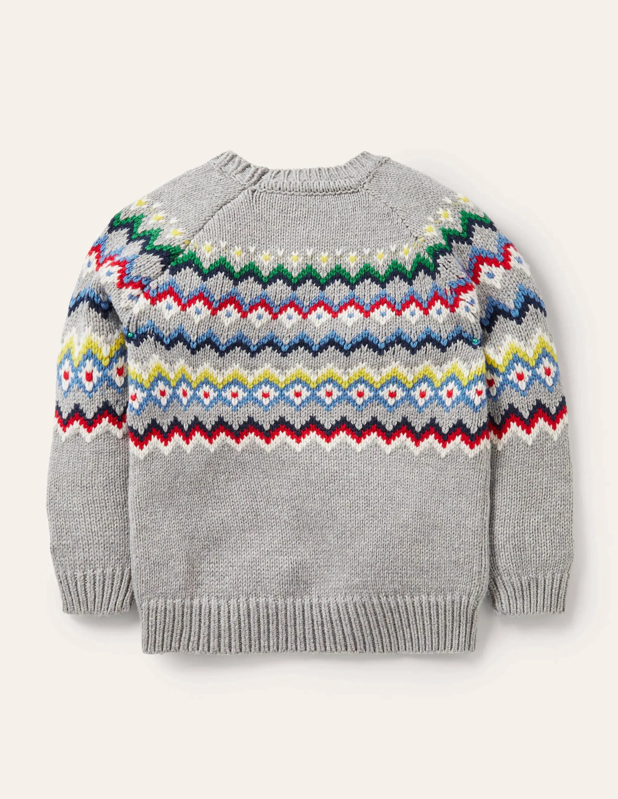 Chunky Fair Isle Crew Jumper-Grey Marl