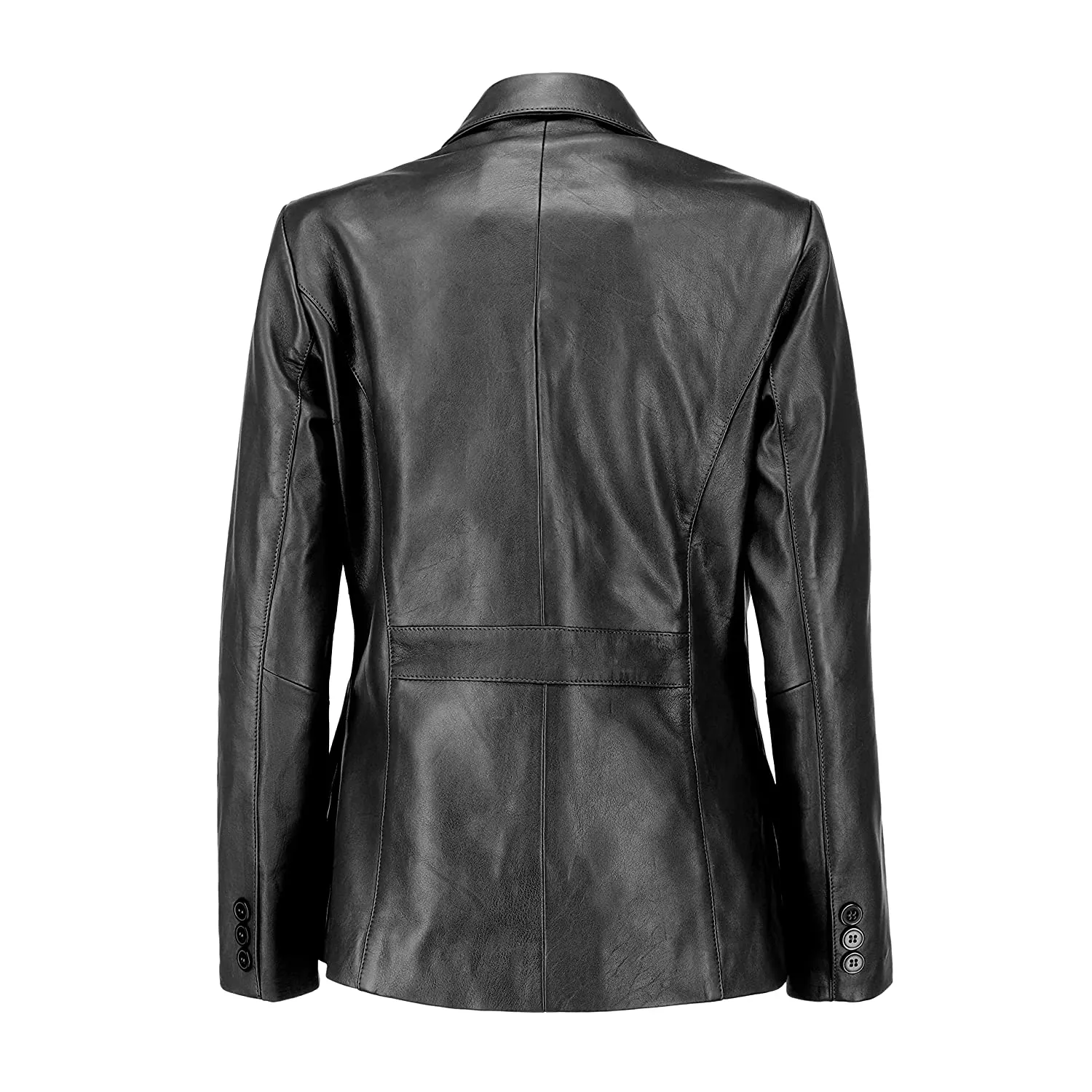 Classic 2-Button Lambskin Leather Blazer Women-Black