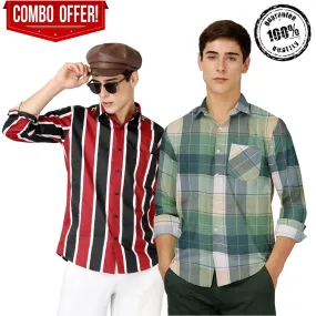 Combo of 2 Check Shirt & Striped Printed Shirt