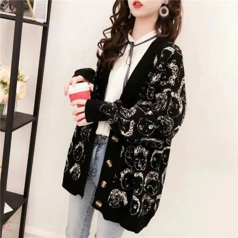 Comic V-Neck Cardigan Sweater For Women