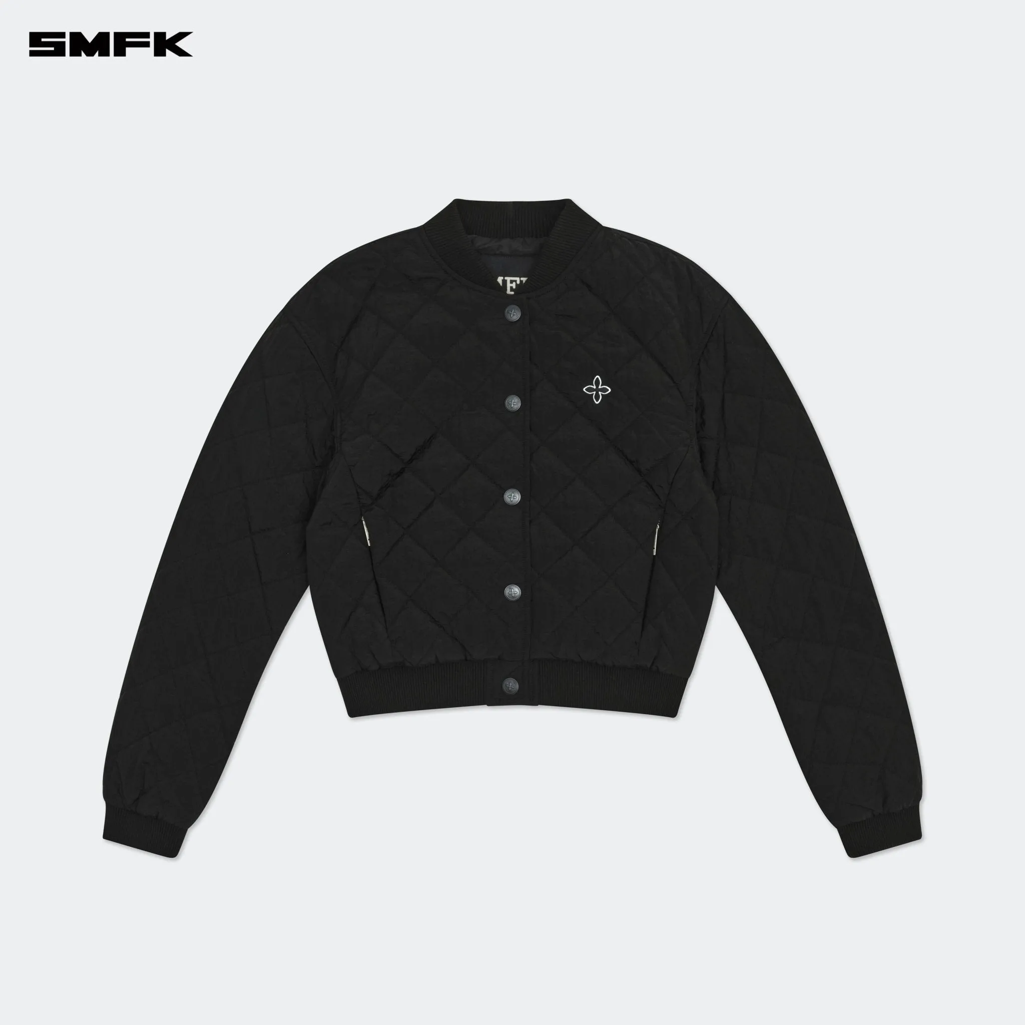 Compass Winter Badge Baseball Jacket In Black