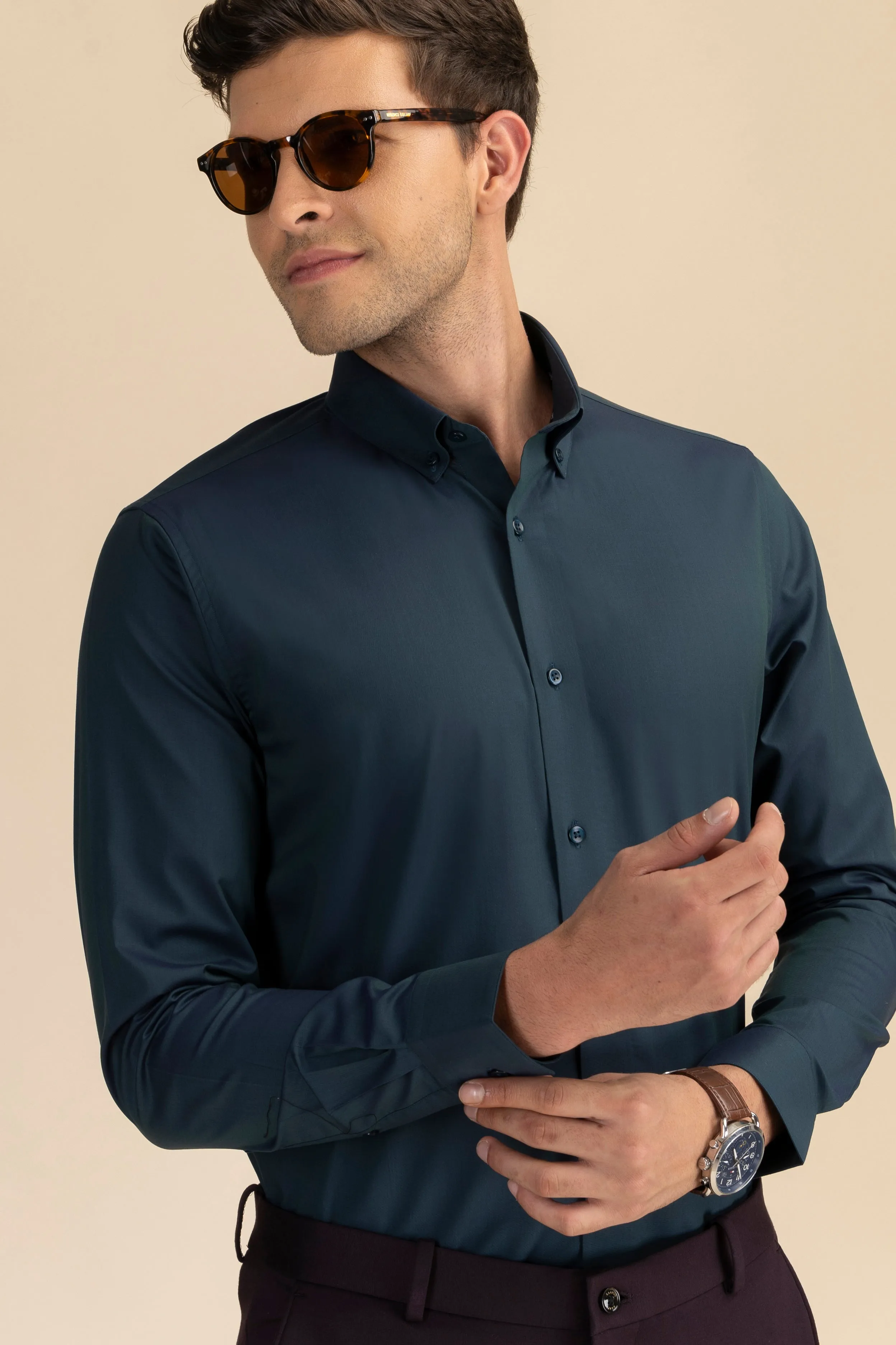 Dark Green Poplin Solid Shirt