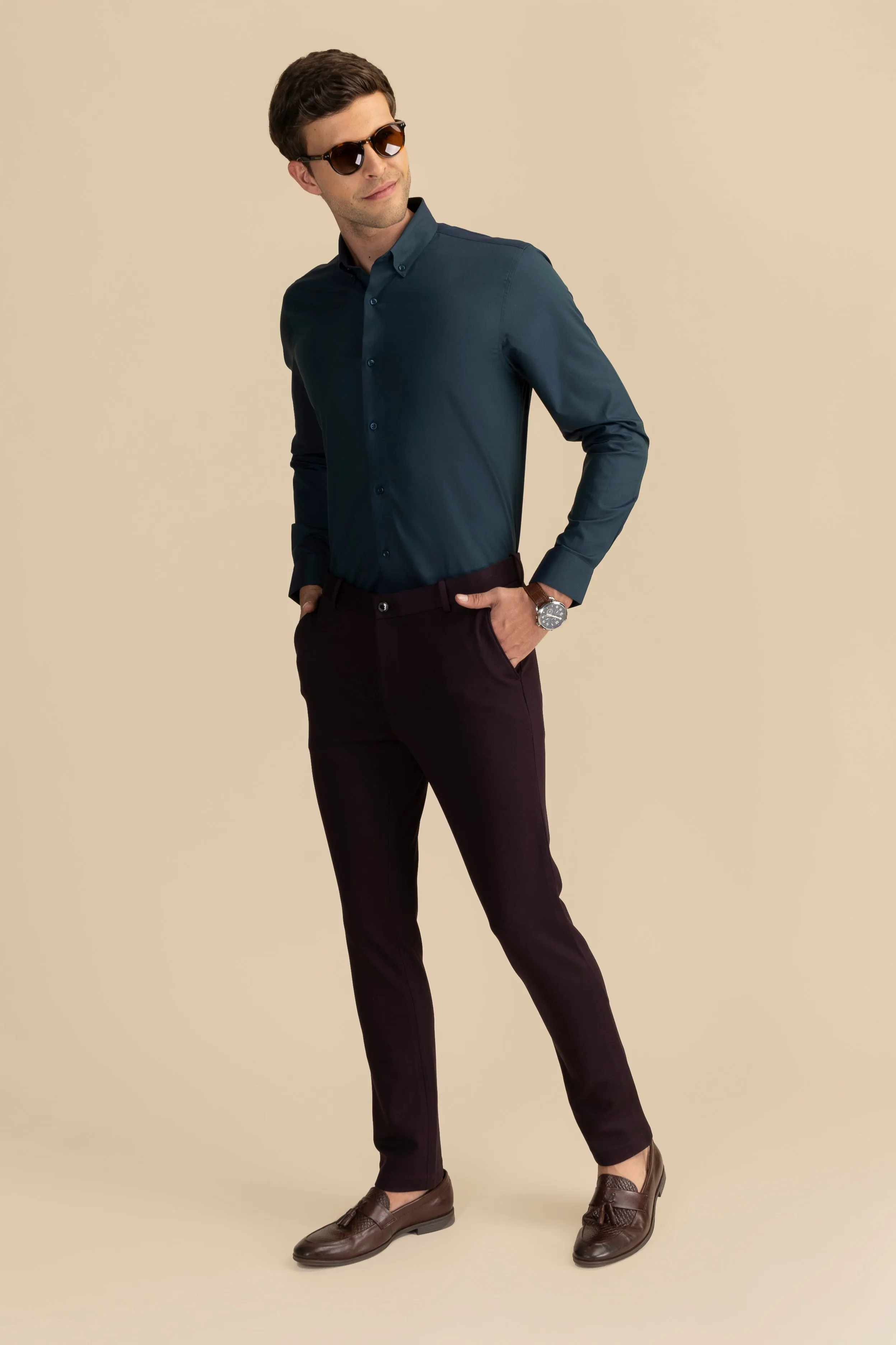 Dark Green Poplin Solid Shirt