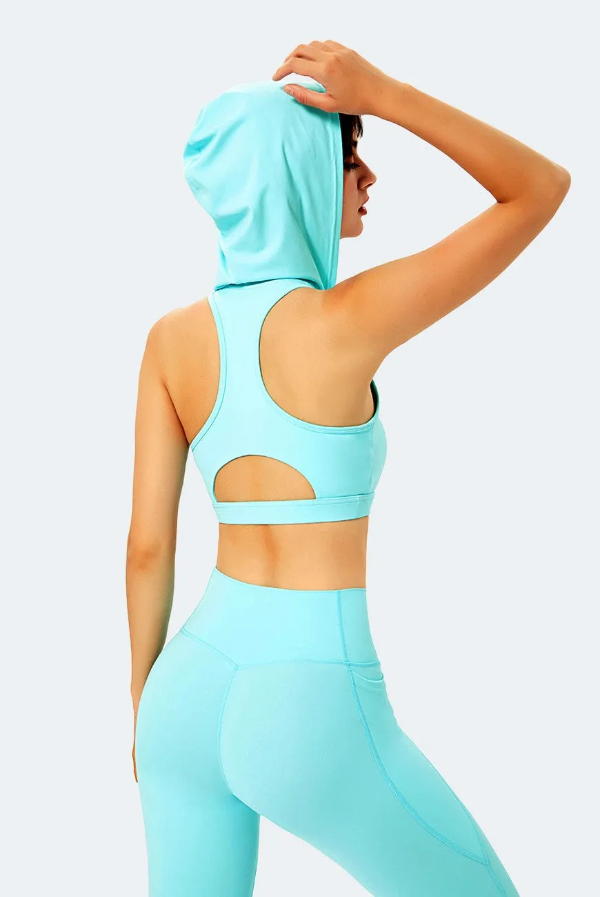 Deep V-Neck Hooded Sports Bra Tops