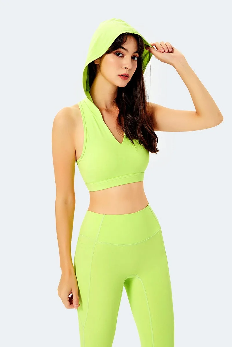 Deep V-Neck Hooded Sports Bra Tops