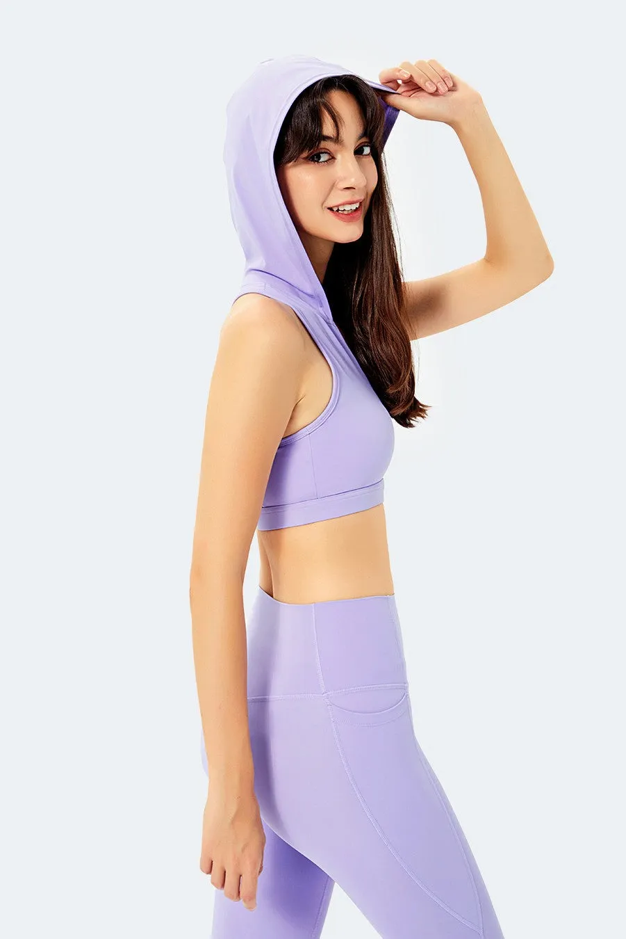 Deep V-Neck Hooded Sports Bra Tops