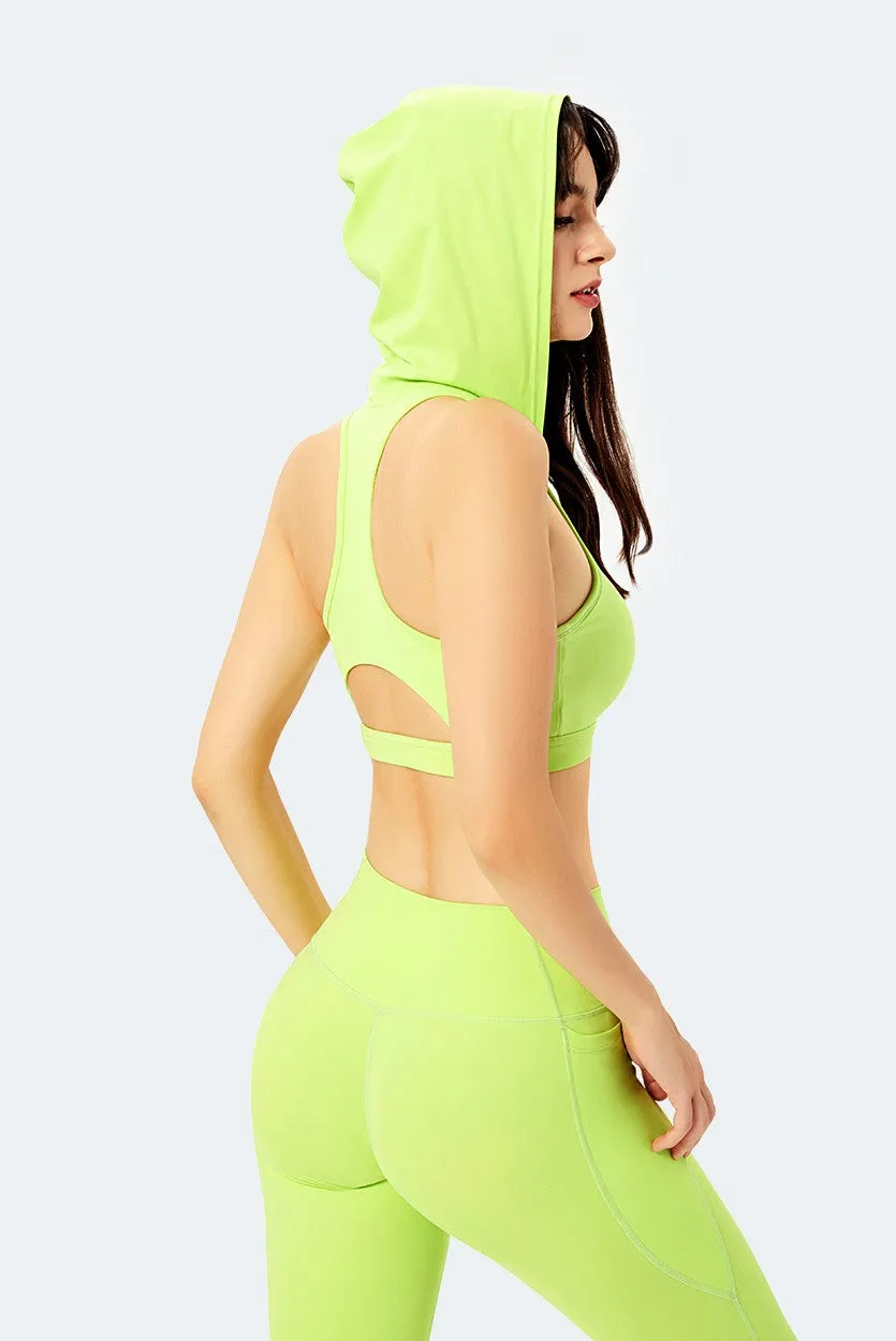 Deep V-Neck Hooded Sports Bra Tops