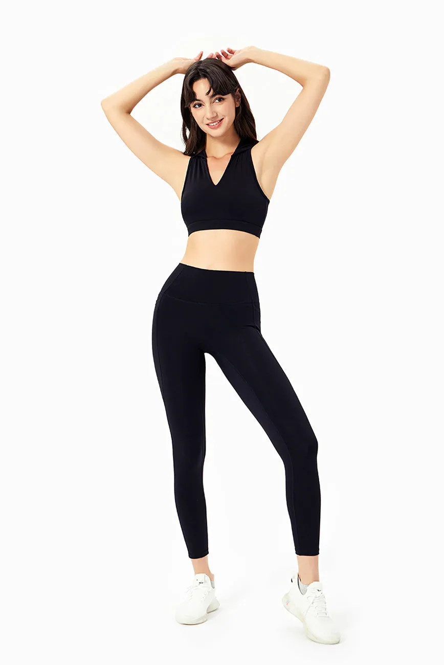 Deep V-Neck Hooded Sports Bra Tops