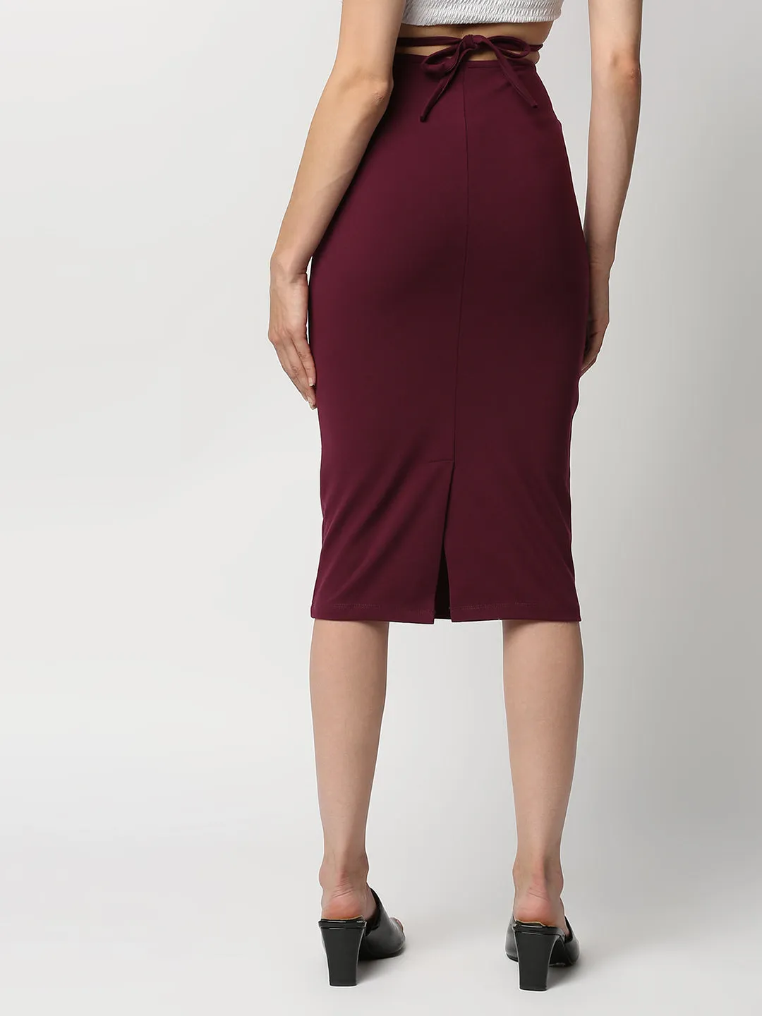 Disrupt Women Wine Tie-up Slim Fit Stretchable Pencil Skirt