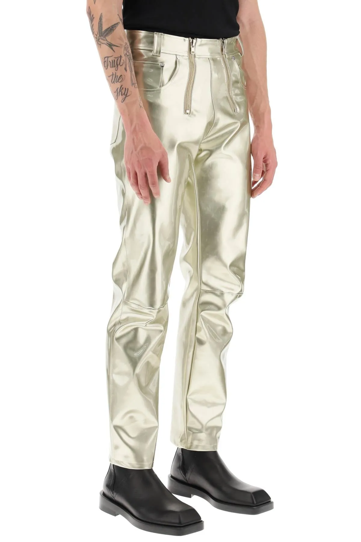 double zip vinyl pants