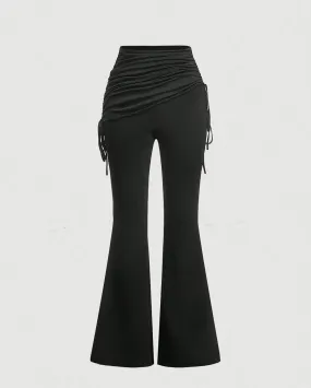 Drawstring Side Flare Leg Pants In Black