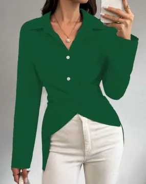 Elegant Cross-Top Long-Sleeve Shirt for Women