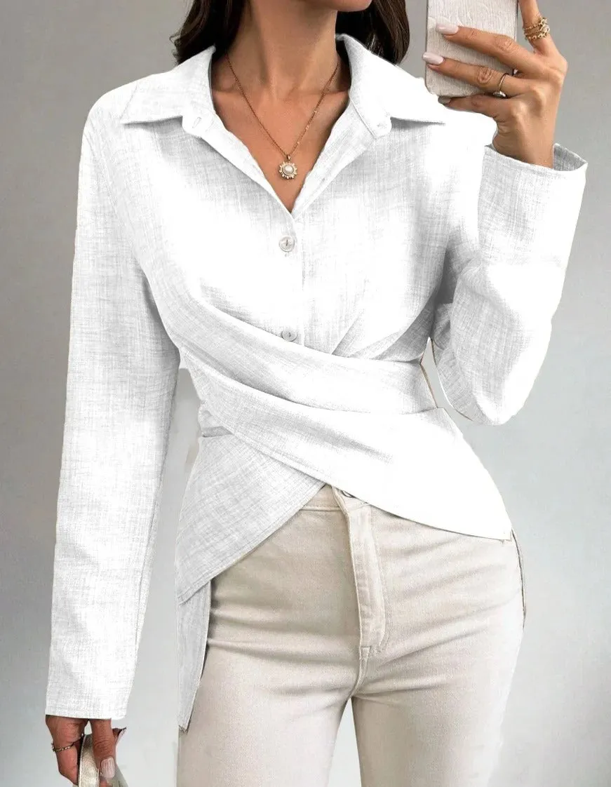 Elegant Cross-Top Long-Sleeve Shirt for Women