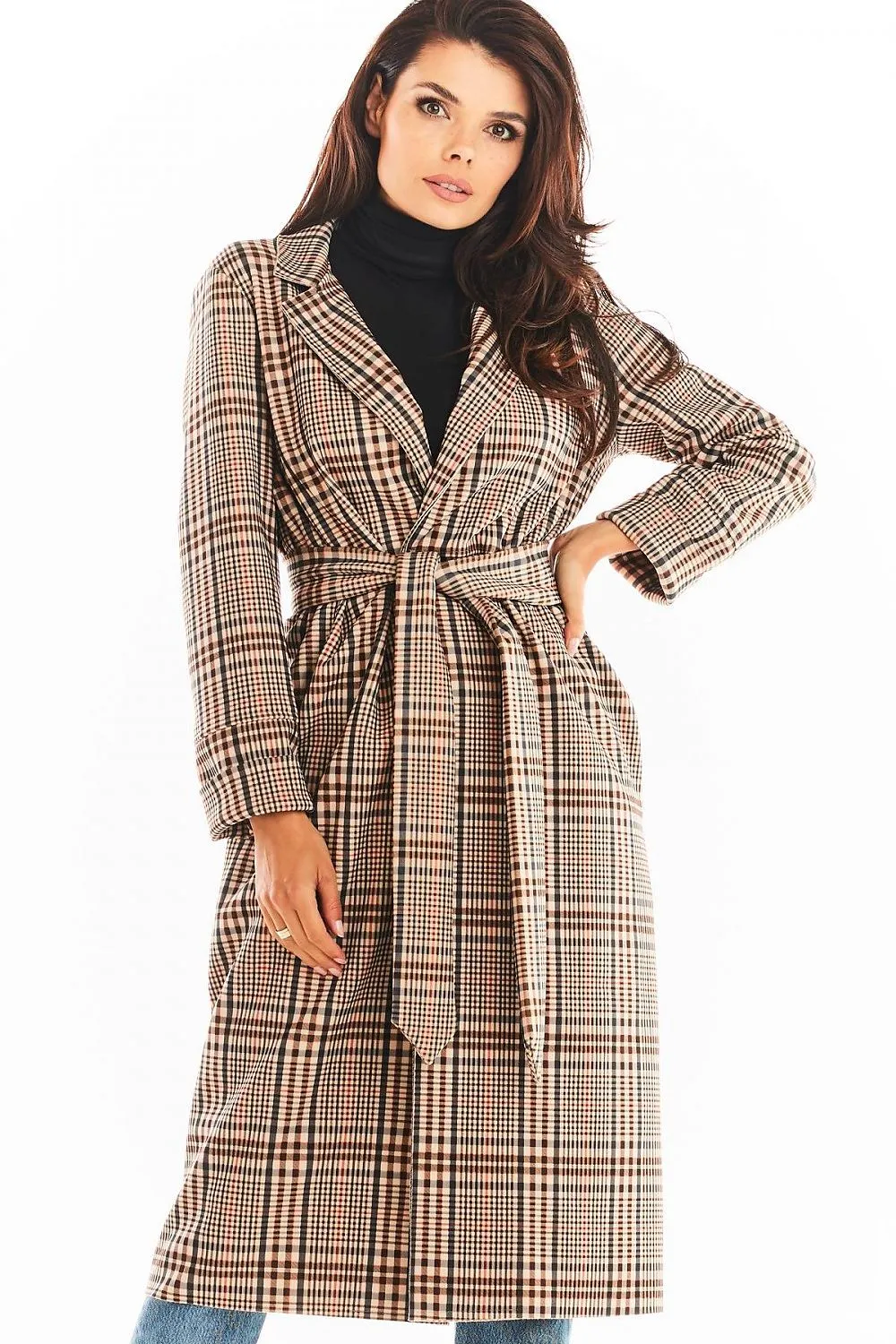 Elegant Double Collar Coat with Belted Waist