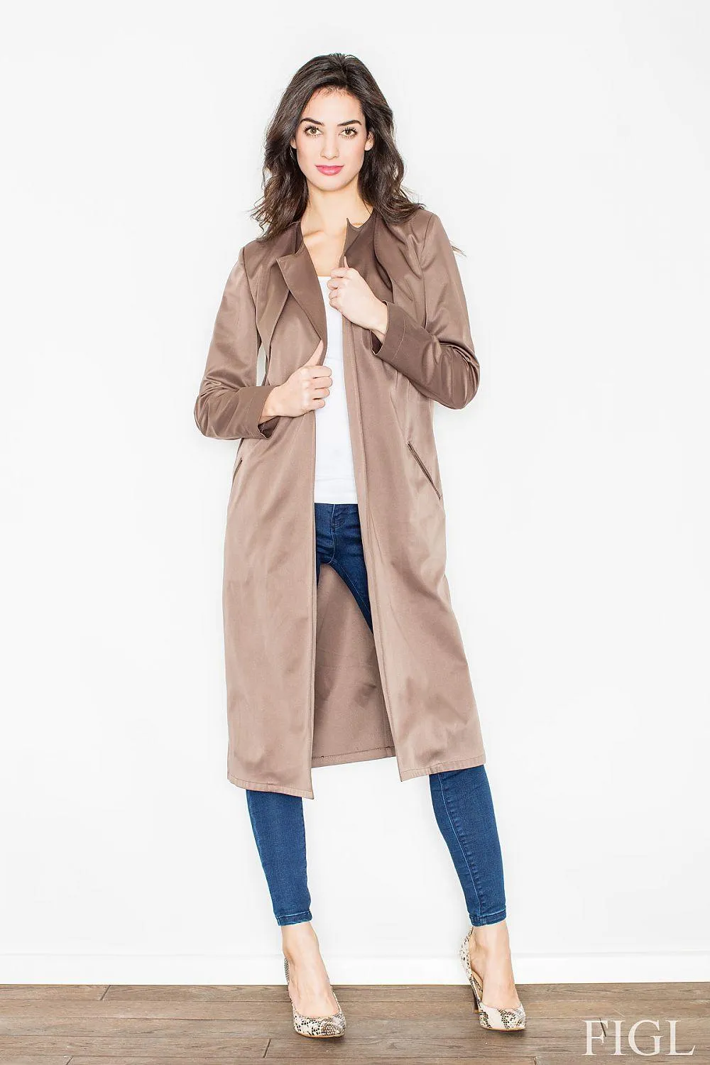 Elegant Knit Coat with Waist Tie - Figl 50058