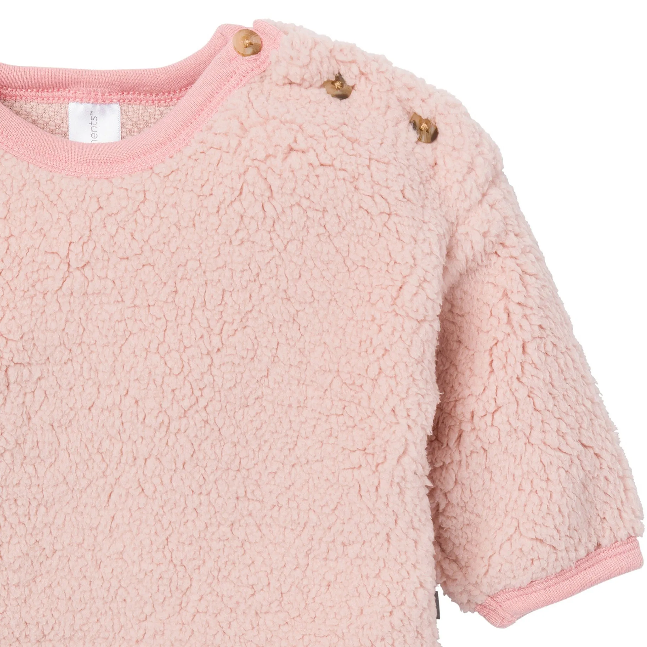 Embroidered 2-Piece Baby Girls Light Pink Sherpa Drop Shoulder Top & Pants