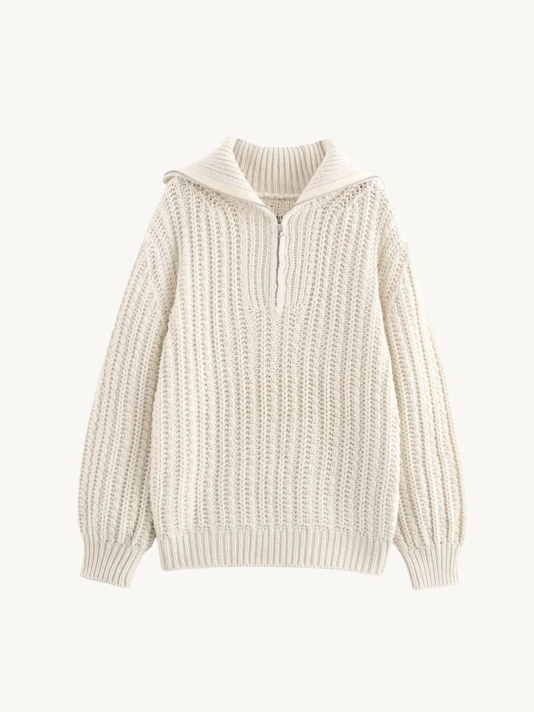 Eva Cable Knit Zip Sweater