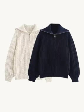 Eva Cable Knit Zip Sweater