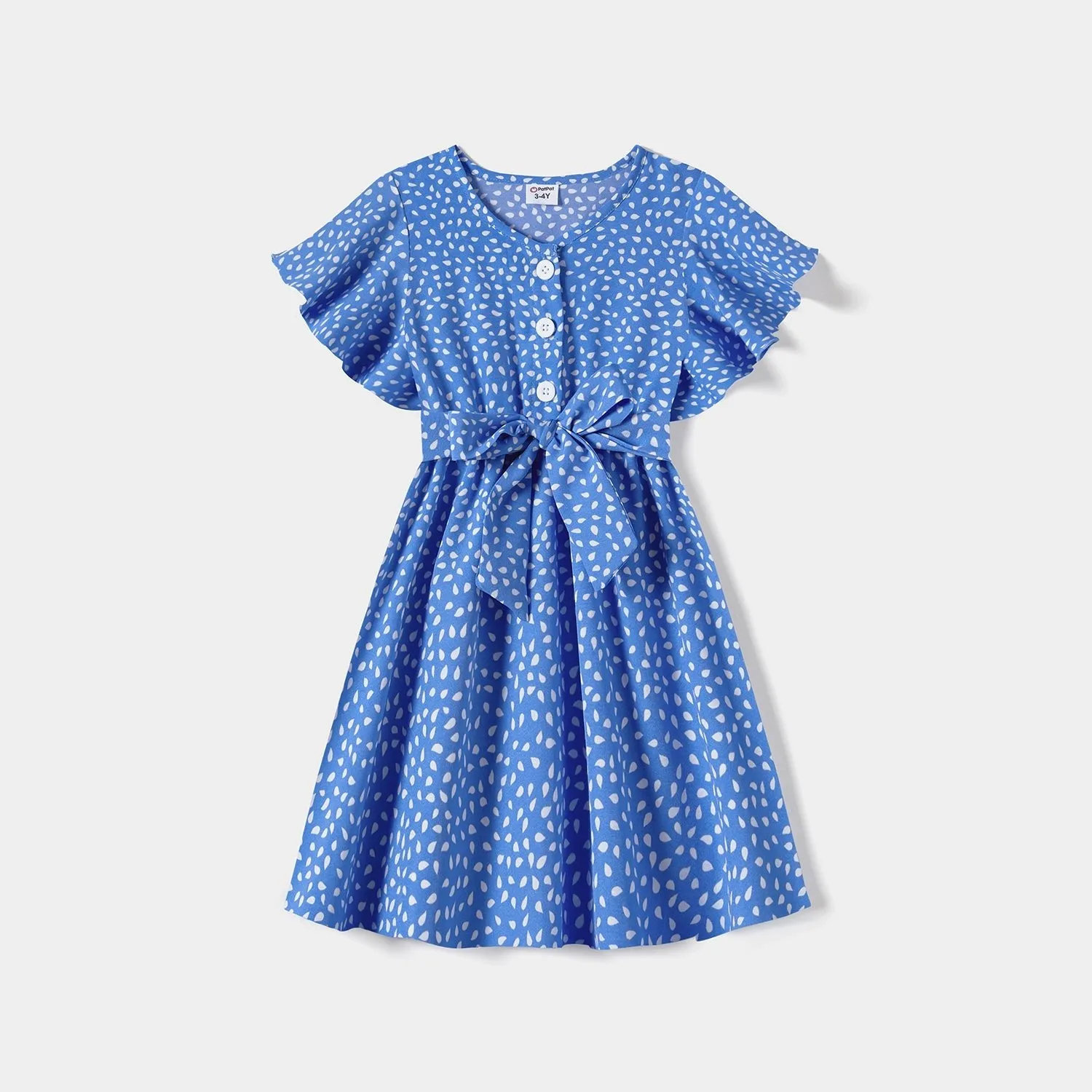 Family Matching Dots Pattern Belted Ruffle-sleeve Dresses and Colorblock T-shirts Sets