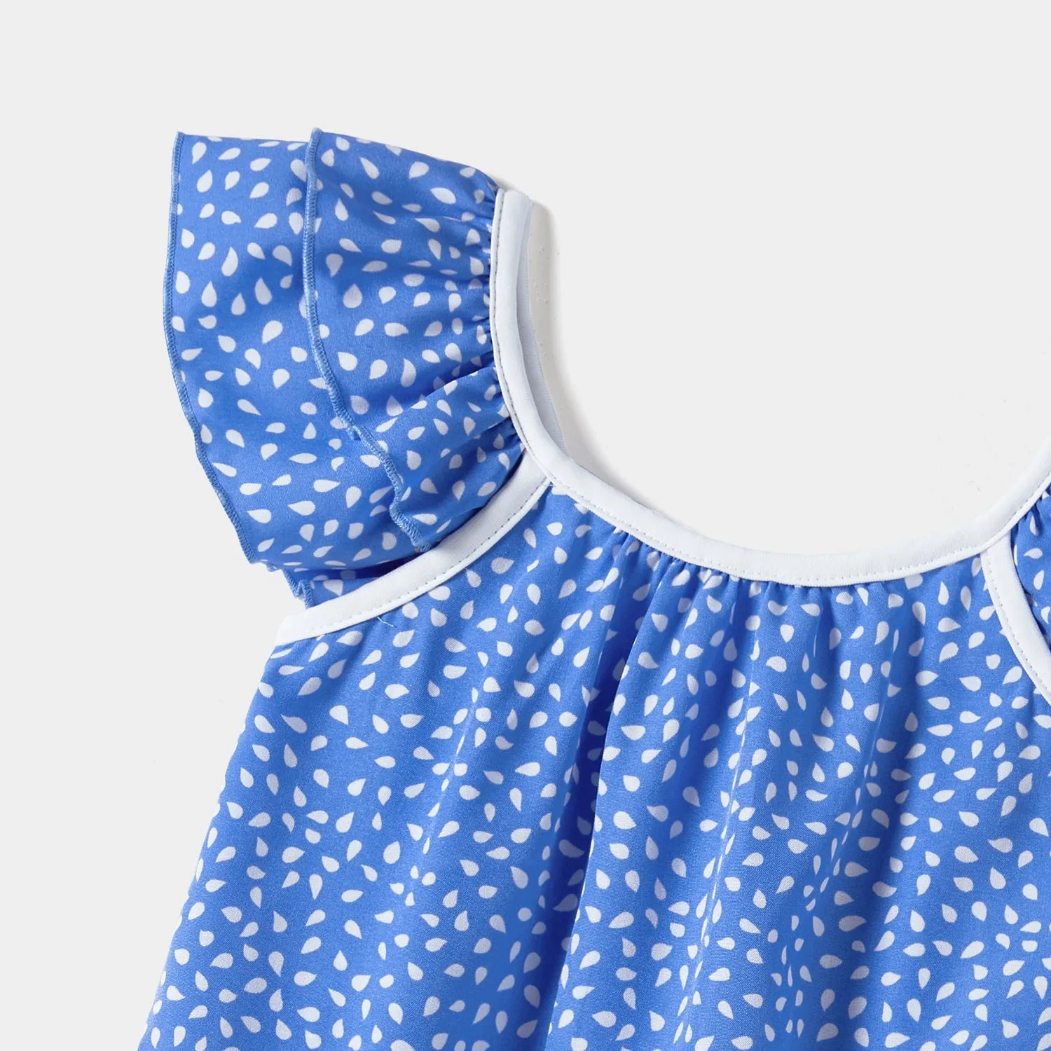 Family Matching Dots Pattern Belted Ruffle-sleeve Dresses and Colorblock T-shirts Sets