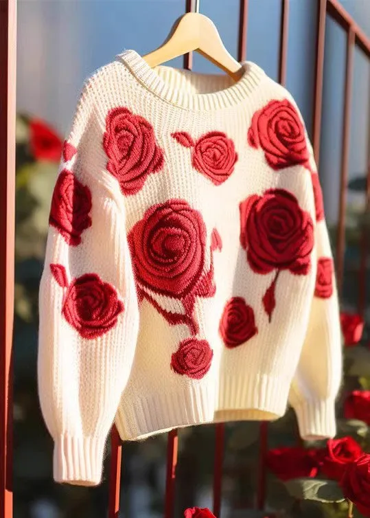 Floral Red Hollow Out Cozy Knit Sweaters Fall QV061