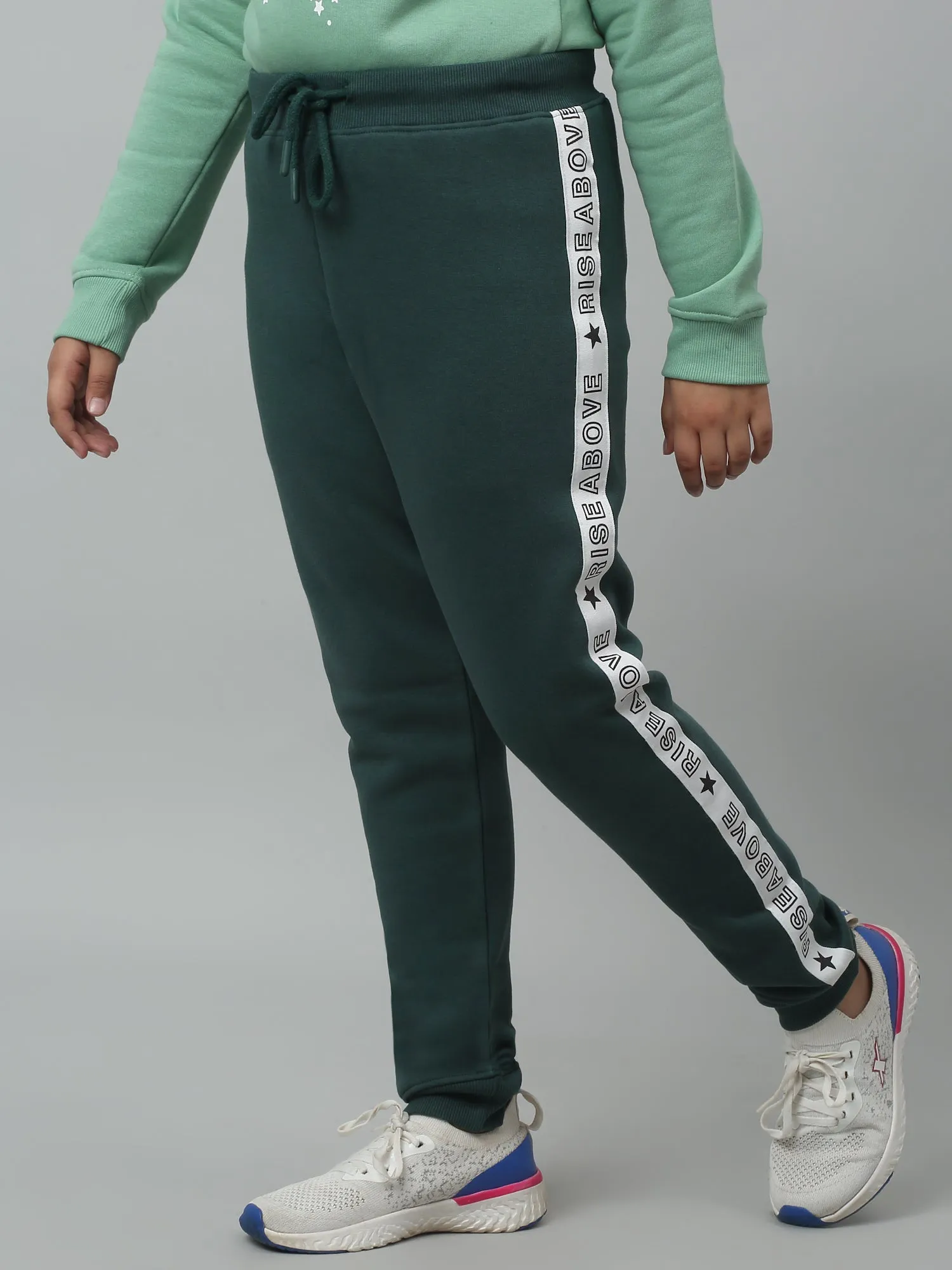 Girls Casual Bottle Green Track Pants