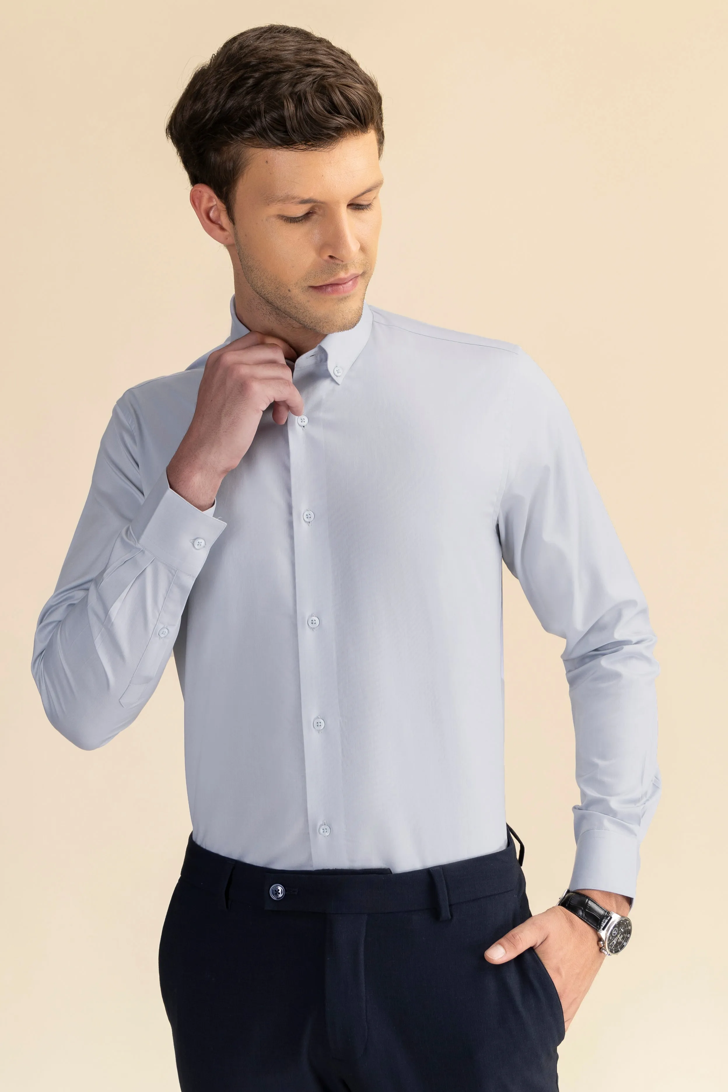 Grey Poplin Solid Shirt