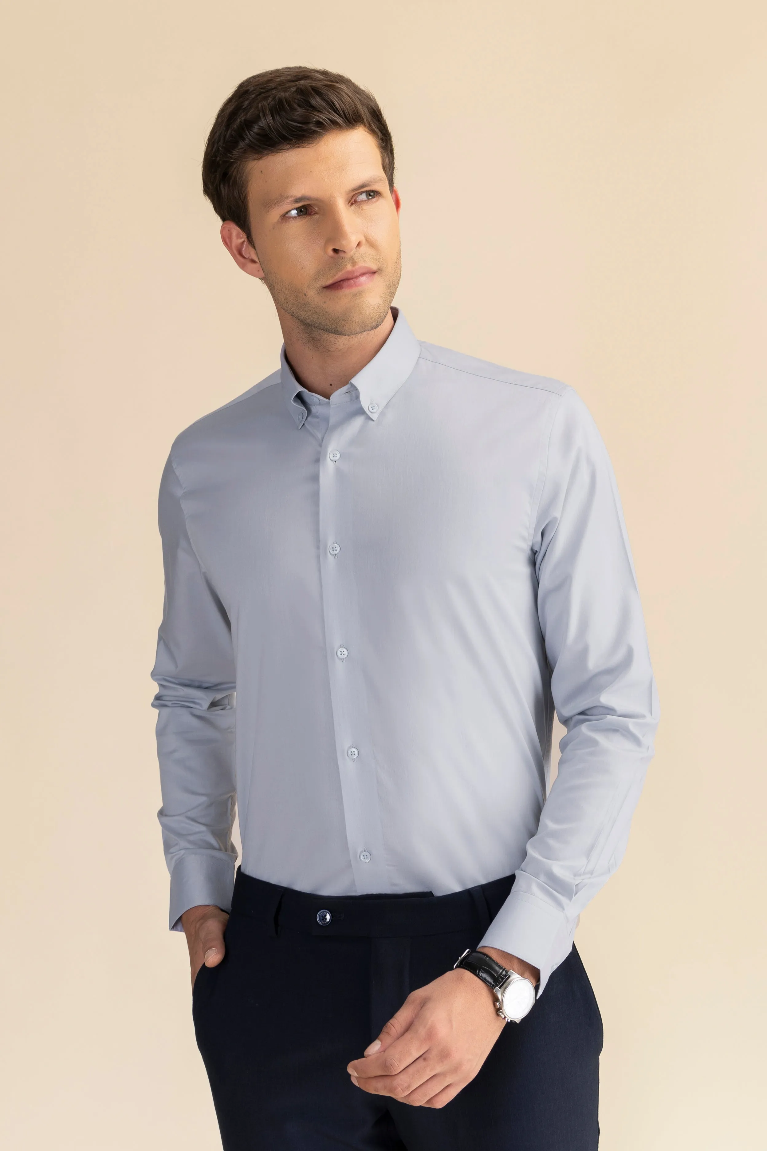 Grey Poplin Solid Shirt